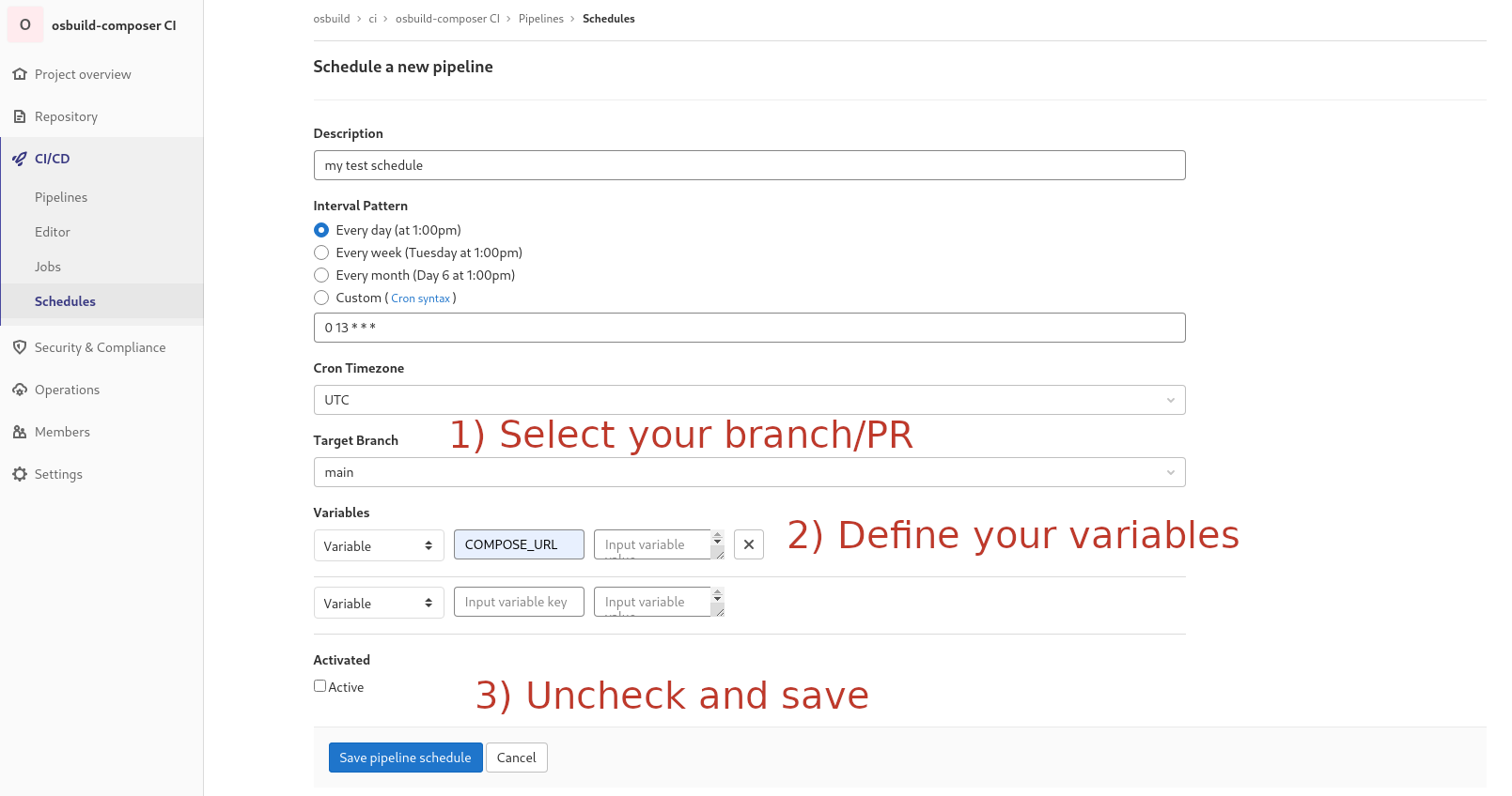 'Create pipeline schedule'